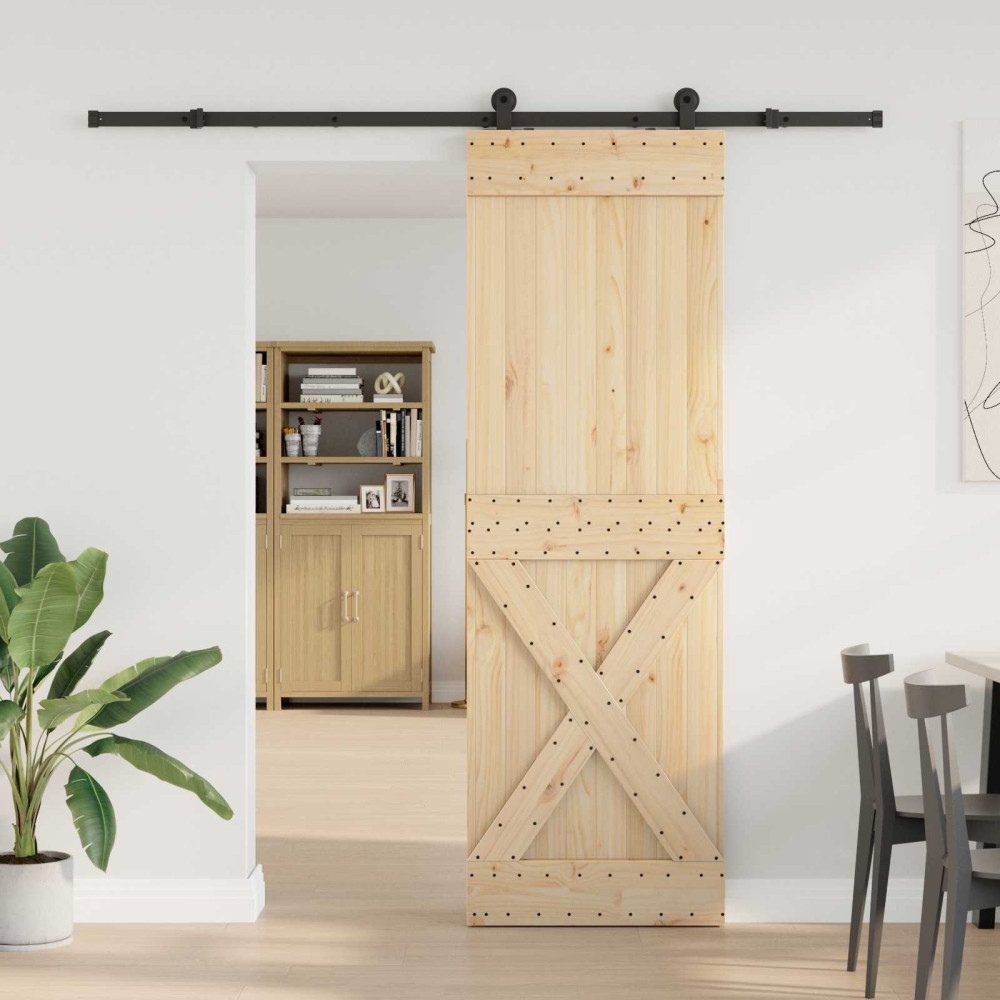 Produktbild för Skjutdörr NARVIK Naturlig och svart 70 x 210 cm (213,5 cm)