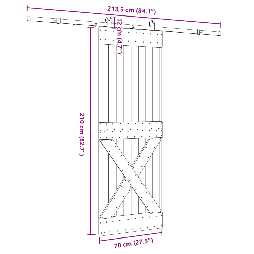 Produktbild för Skjutdörr NARVIK Naturlig och svart 70 x 210 cm (213,5 cm)