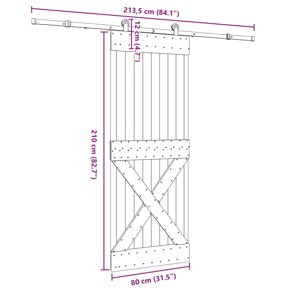 Produktbild för Skjutdörr NARVIK Naturlig och svart 80 x 210 cm (213,5 cm)