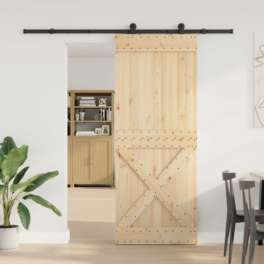 Produktbild för Skjutdörr NARVIK Naturlig och svart 90 x 210 cm (213,5 cm)