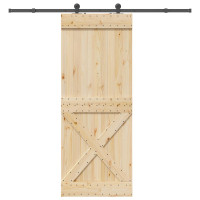 Produktbild för Skjutdörr NARVIK Naturlig och svart 90 x 210 cm (213,5 cm)