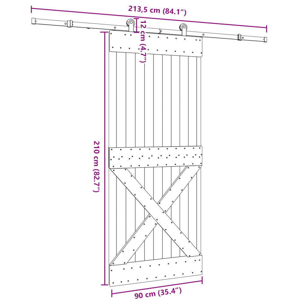 Produktbild för Skjutdörr NARVIK Naturlig och svart 90 x 210 cm (213,5 cm)