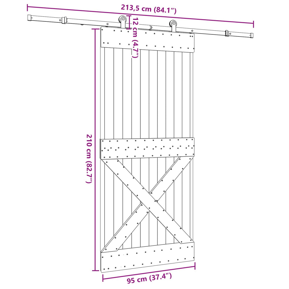 Produktbild för Skjutdörr NARVIK Naturlig och svart 95 x 210 cm (213,5 cm)