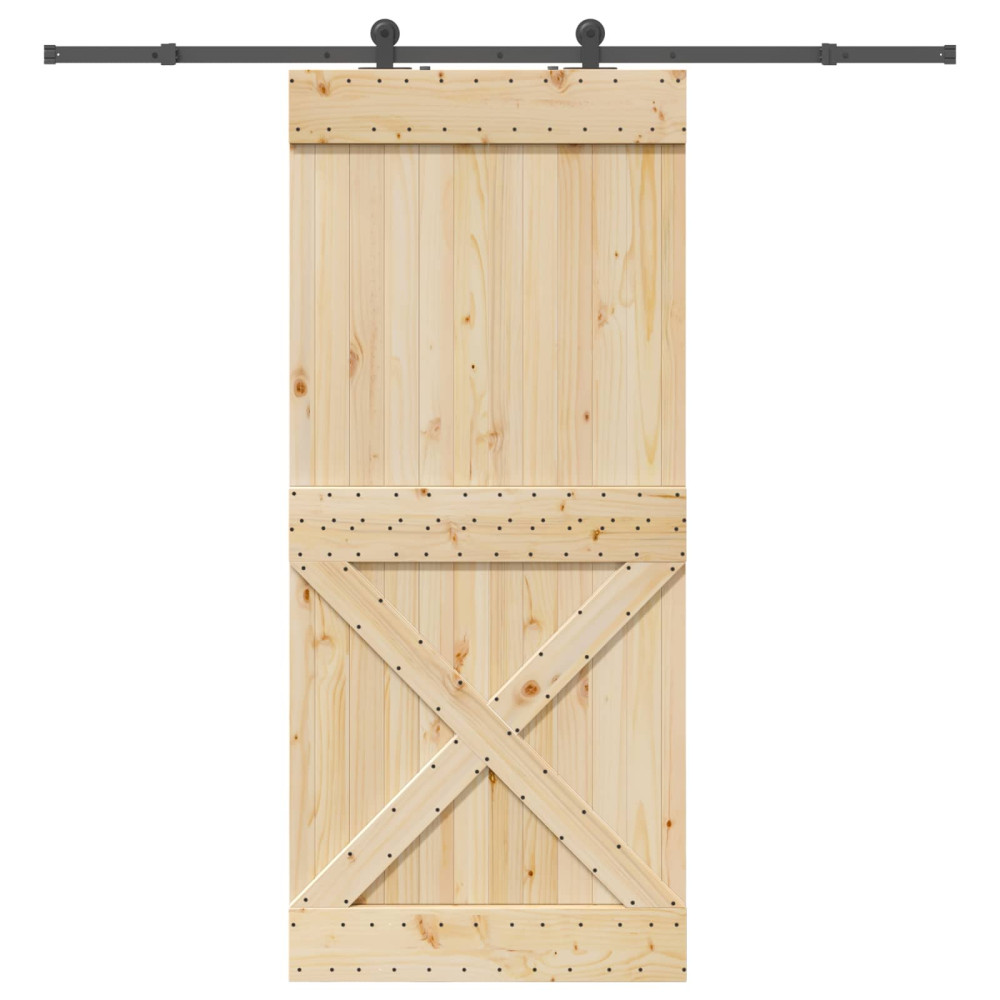 Produktbild för Skjutdörr NARVIK Naturlig och svart 100 x 210 cm (213,5 cm)