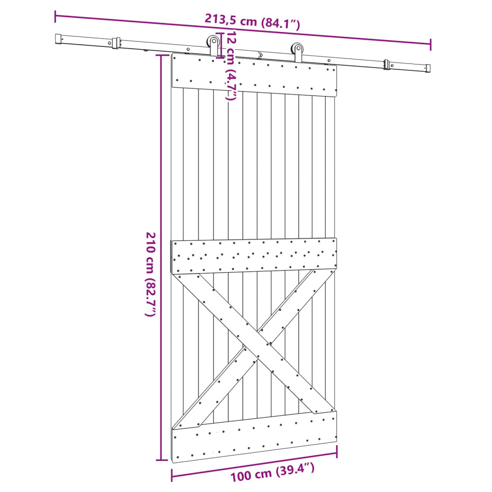 Produktbild för Skjutdörr NARVIK Naturlig och svart 100 x 210 cm (213,5 cm)