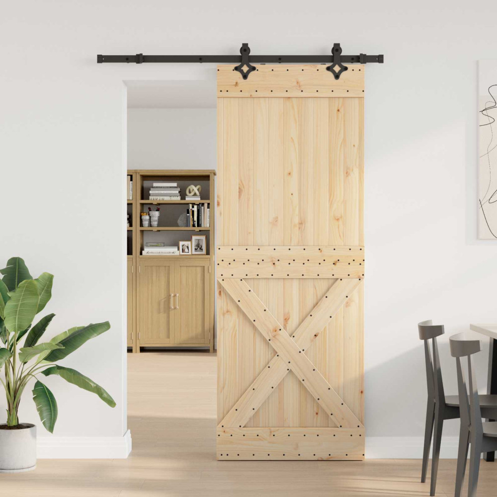 Produktbild för Skjutdörr NARVIK Naturlig och svart 85 x 210 cm (152,5 cm)