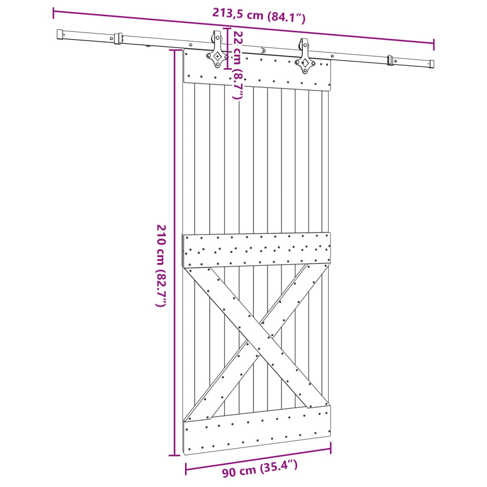 Produktbild för Skjutdörr NARVIK Naturlig och svart 90 x 210 cm (213,5 cm)