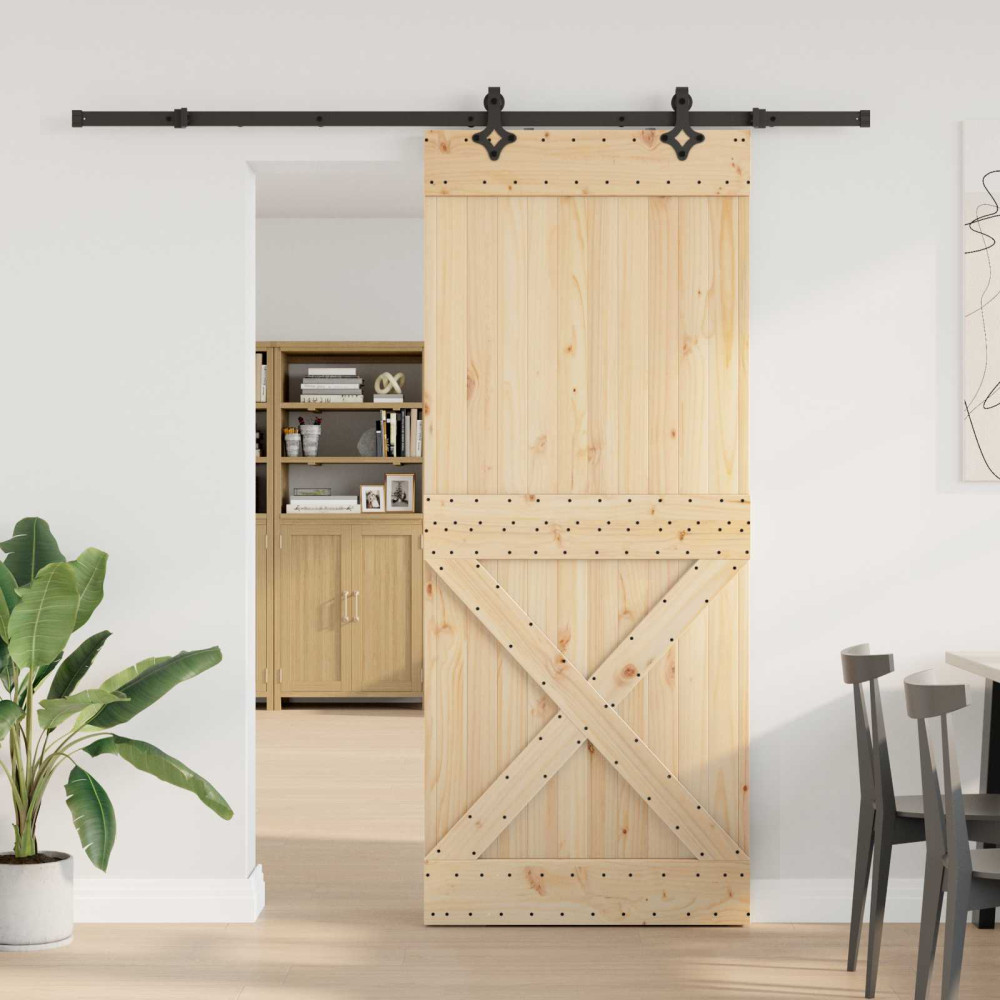 Produktbild för Skjutdörr NARVIK Naturlig och svart 95 x 210 cm (213,5 cm)