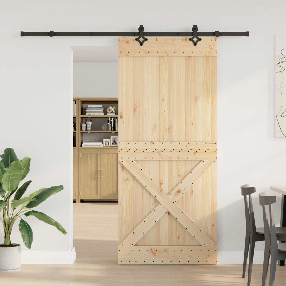 Produktbild för Skjutdörr NARVIK Naturlig och svart 100 x 210 cm (213,5 cm)