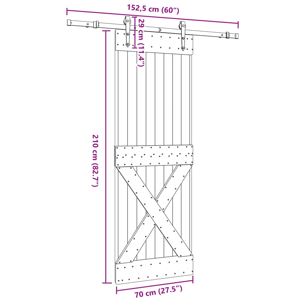 Produktbild för Skjutdörr NARVIK Naturlig och svart 70 x 210 cm (152,5 cm)