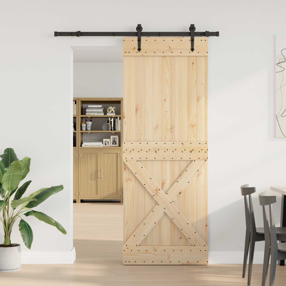 Produktbild för Skjutdörr NARVIK Naturlig och svart 85 x 210 cm (152,5 cm)
