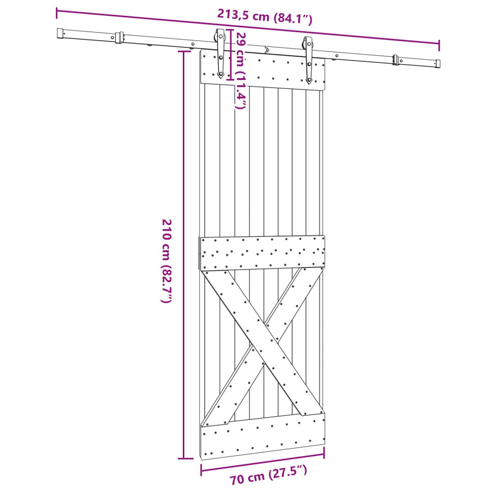 Produktbild för Skjutdörr NARVIK Naturlig och svart 70 x 210 cm (213,5 cm)