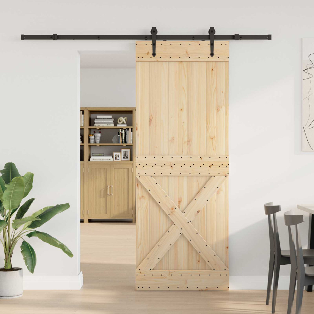 Produktbild för Skjutdörr NARVIK Naturlig och svart 85 x 210 cm (213,5 cm)