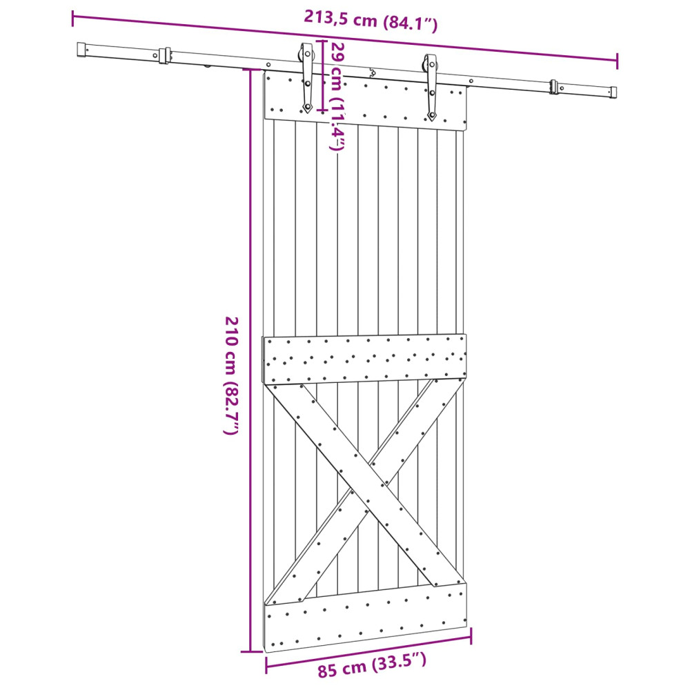 Produktbild för Skjutdörr NARVIK Naturlig och svart 85 x 210 cm (213,5 cm)