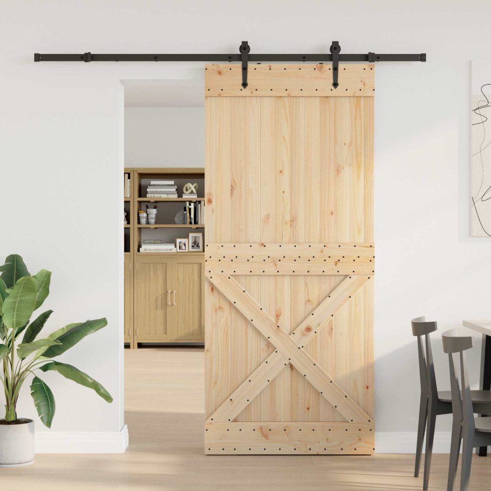 Produktbild för Skjutdörr NARVIK Naturlig och svart 90 x 210 cm (213,5 cm)