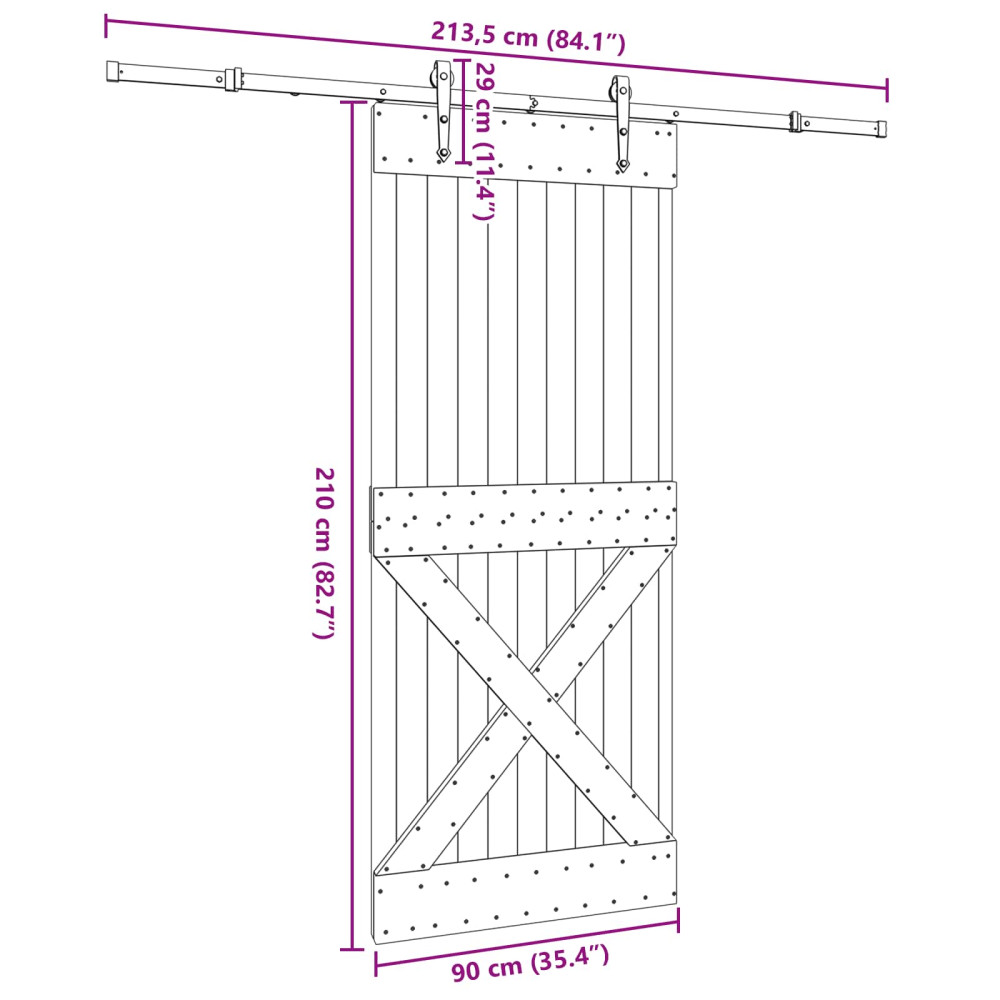 Produktbild för Skjutdörr NARVIK Naturlig och svart 90 x 210 cm (213,5 cm)