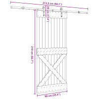 Produktbild för Skjutdörr NARVIK Naturlig och svart 90 x 210 cm (213,5 cm)