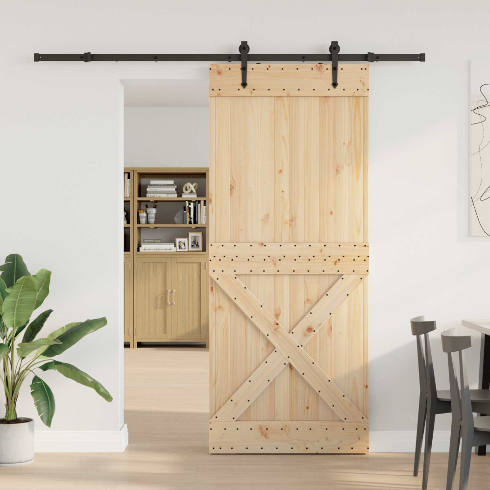 Produktbild för Skjutdörr NARVIK Naturlig och svart 95 x 210 cm (213,5 cm)