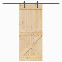 Produktbild för Skjutdörr NARVIK Naturlig och svart 95 x 210 cm (213,5 cm)