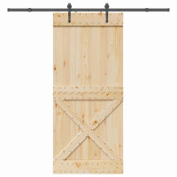 Produktbild för Skjutdörr NARVIK Naturlig och svart 100 x 210 cm (213,5 cm)