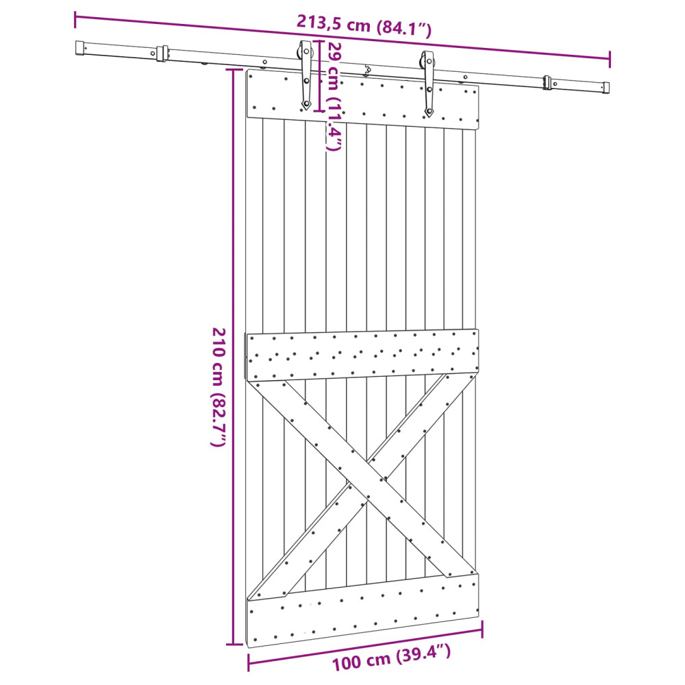 Produktbild för Skjutdörr NARVIK Naturlig och svart 100 x 210 cm (213,5 cm)