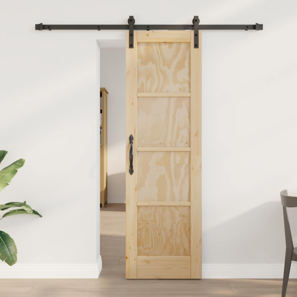 Produktbild för Skjutdörr Naturlig och svart 61 x 198,5 cm Massiv furu