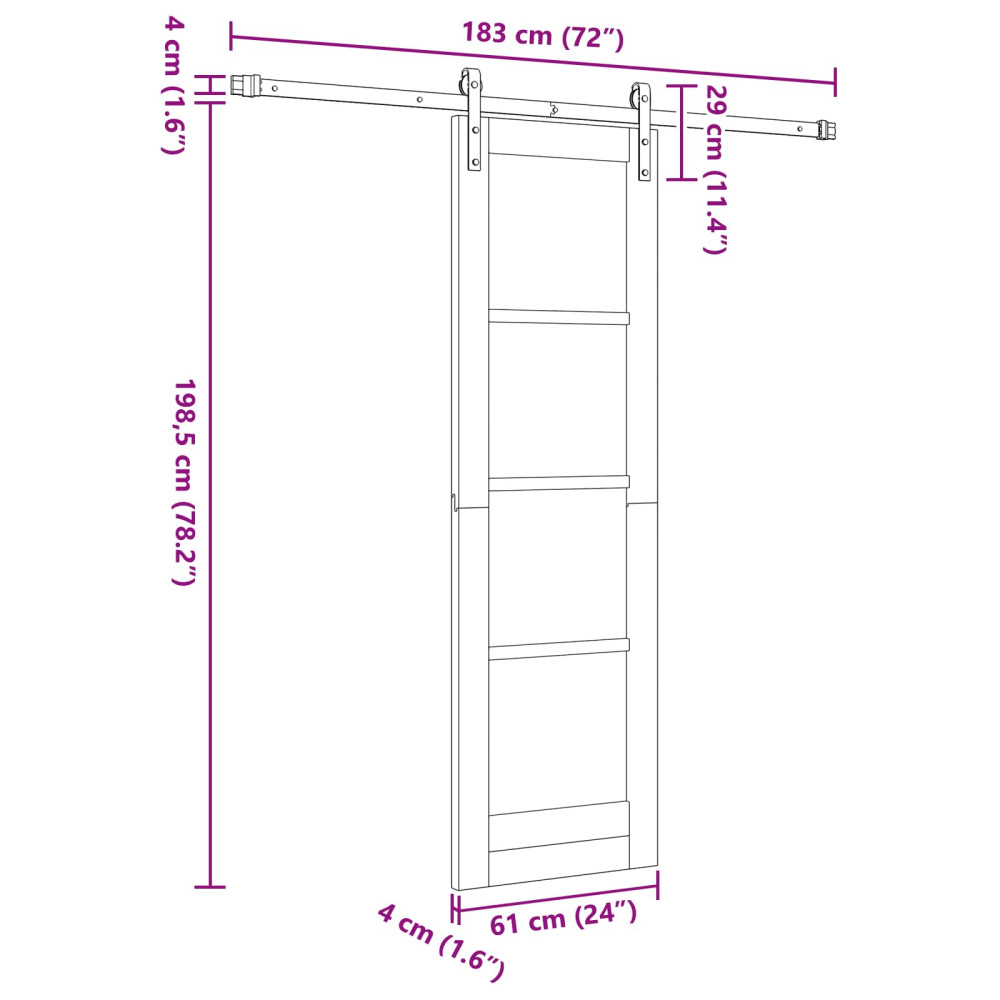 Produktbild för Skjutdörr Naturlig och svart 61 x 198,5 cm Massiv furu