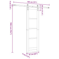 Produktbild för Skjutdörr Naturlig och svart 61 x 198,5 cm Massiv furu