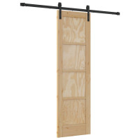 Produktbild för Skjutdörr Naturlig och svart 61 x 198,5 cm Massiv furu