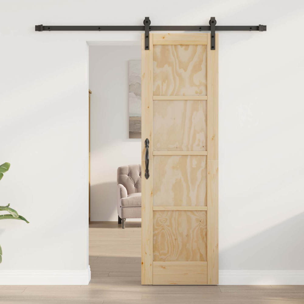 Produktbild för Skjutdörr Naturlig och svart 61 x 198,5 cm Massiv furu