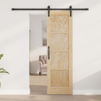 Produktbild för Skjutdörr Naturlig och svart 61 x 198,5 cm Massiv furu