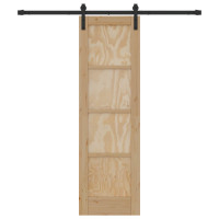 Produktbild för Skjutdörr Naturlig och svart 61 x 198,5 cm Massiv furu