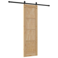 Produktbild för Skjutdörr Naturlig och svart 61 x 198,5 cm Massiv furu