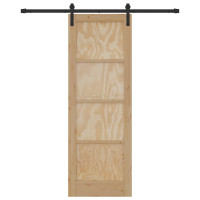 Produktbild för Skjutdörr Naturlig och svart 73,5 x 211 cm Massiv furu