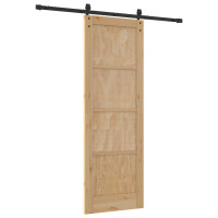 Produktbild för Skjutdörr Naturlig och svart 73,5 x 211 cm Massiv furu