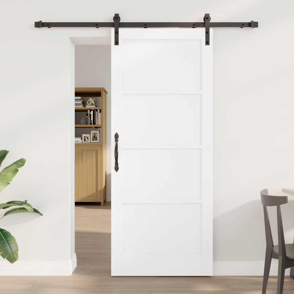 Produktbild för Skjutdörr Vit och svart 83 x 202 cm Massiv furu