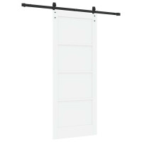 Produktbild för Skjutdörr Vit och svart 83 x 202 cm Massiv furu
