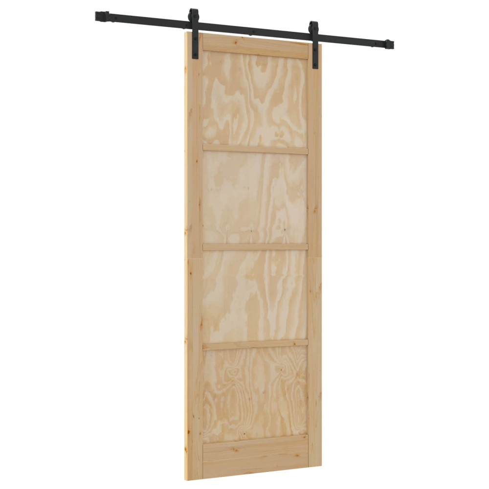 Produktbild för Skjutdörr Naturlig och svart 83 x 232 cm Massiv furu