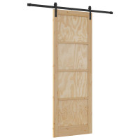 Produktbild för Skjutdörr Naturlig och svart 83 x 232 cm Massiv furu