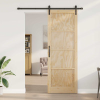 Produktbild för Skjutdörr Naturlig och svart 83 x 232 cm Massiv furu