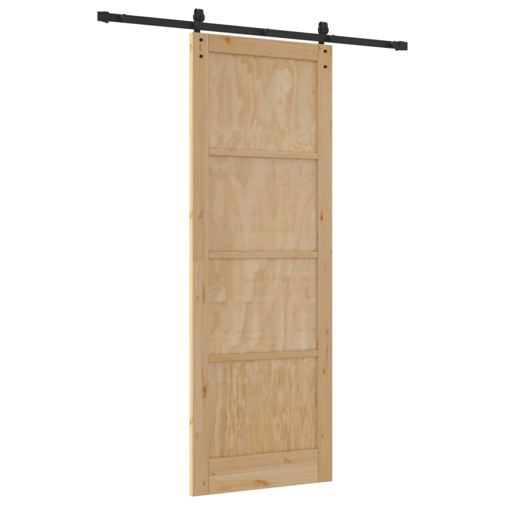 Produktbild för Skjutdörr Naturlig och svart 83 x 232 cm Massiv furu