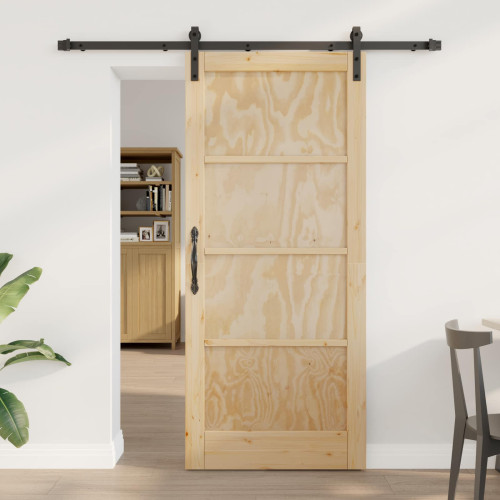 vidaXL Skjutdörr Naturlig och svart 86 x 198,5 cm Massiv furu