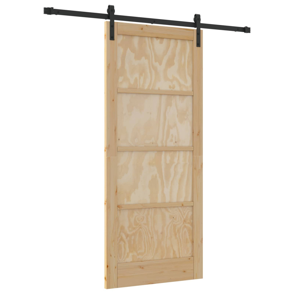 Produktbild för Skjutdörr Naturlig och svart 86 x 198,5 cm Massiv furu