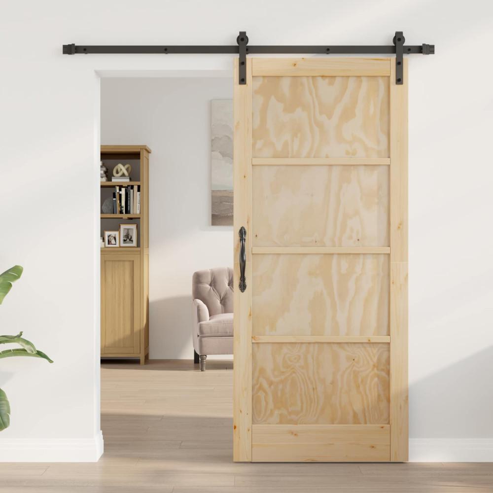 Produktbild för Skjutdörr Naturlig och svart 86 x 198,5 cm Massiv furu
