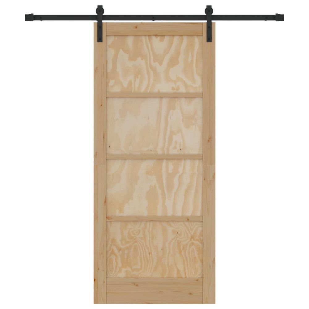 Produktbild för Skjutdörr Naturlig och svart 86 x 198,5 cm Massiv furu