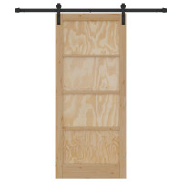 Produktbild för Skjutdörr Naturlig och svart 86 x 198,5 cm Massiv furu
