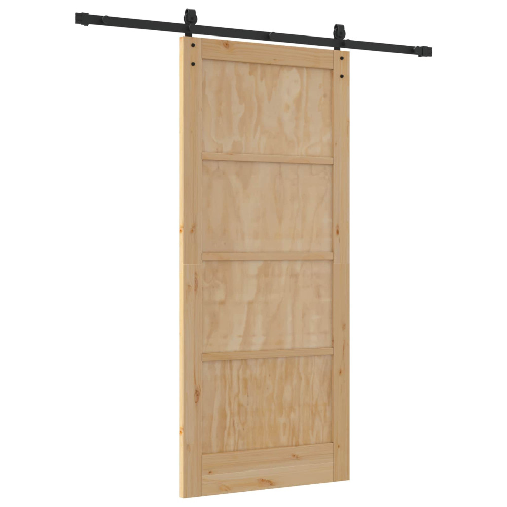 Produktbild för Skjutdörr Naturlig och svart 86 x 198,5 cm Massiv furu