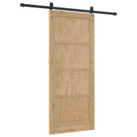 Produktbild för Skjutdörr Naturlig och svart 86 x 198,5 cm Massiv furu