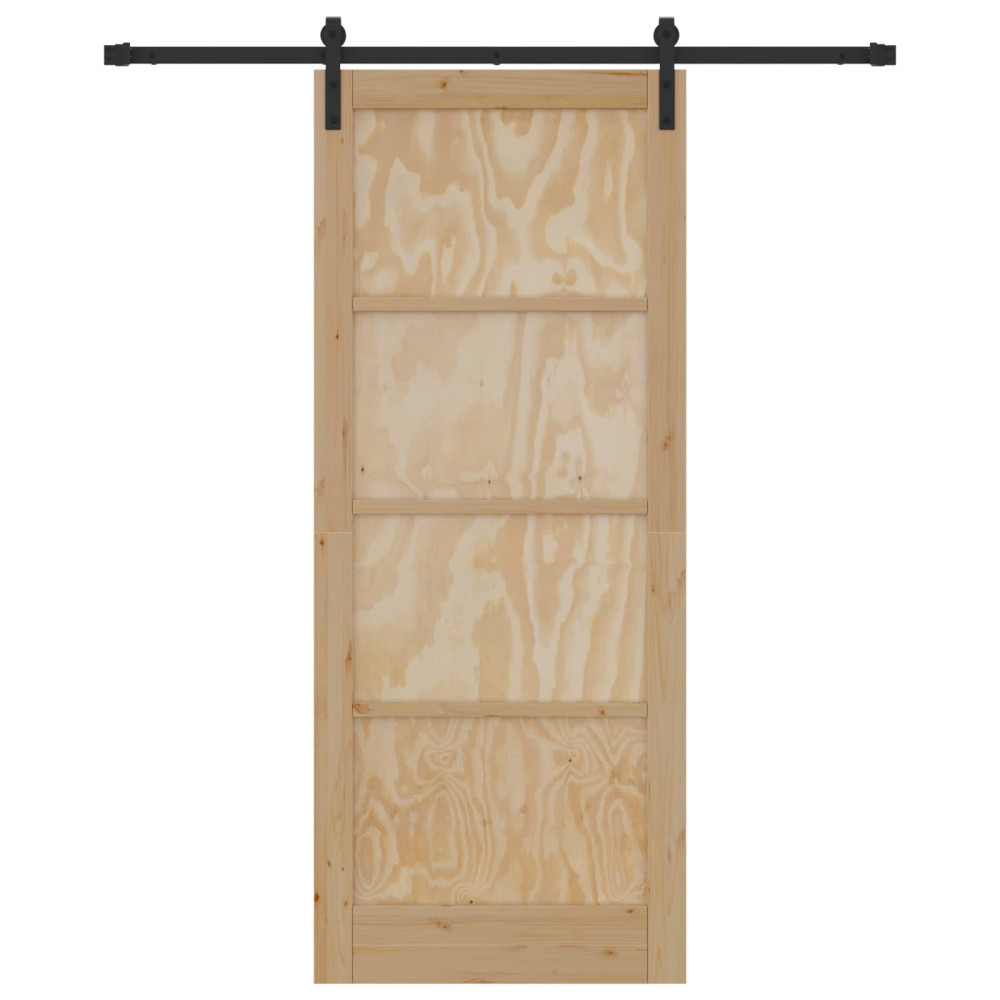 Produktbild för Skjutdörr Naturlig och svart 86 x 211 cm Massiv furu