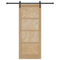 Produktbild för Skjutdörr Naturlig och svart 86 x 211 cm Massiv furu